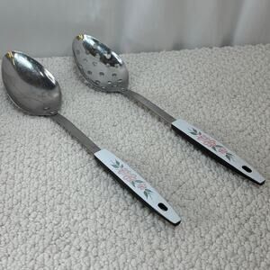 Peach Blossom Slotted & Basting Spoon Set of 2 Vintage Kitchen Utensils Retro